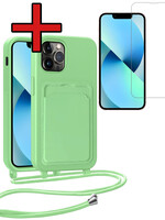 BTH BTH iPhone 13 Pro Hoesje Pashouder met Koord Met Screenprotector - Groen