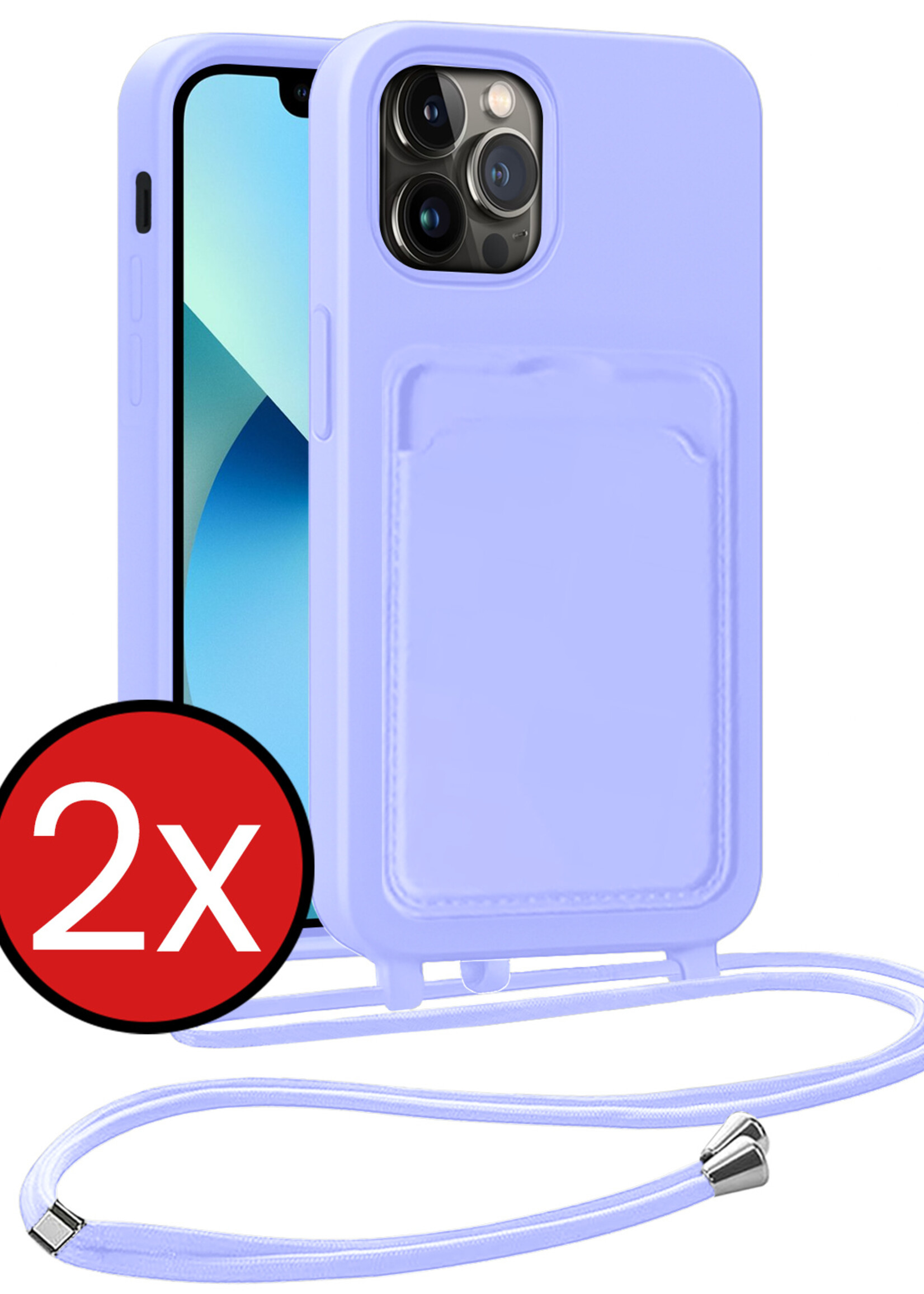 BTH BTH iPhone 13 Pro Hoesje Pashouder met Koord - Lila - 2 PACK