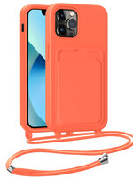 BTH BTH iPhone 13 Pro Hoesje Pashouder met Koord - Papaya