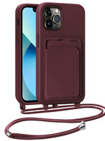BTH BTH iPhone 13 Pro Max Hoesje Pashouder met Koord - Aubergine