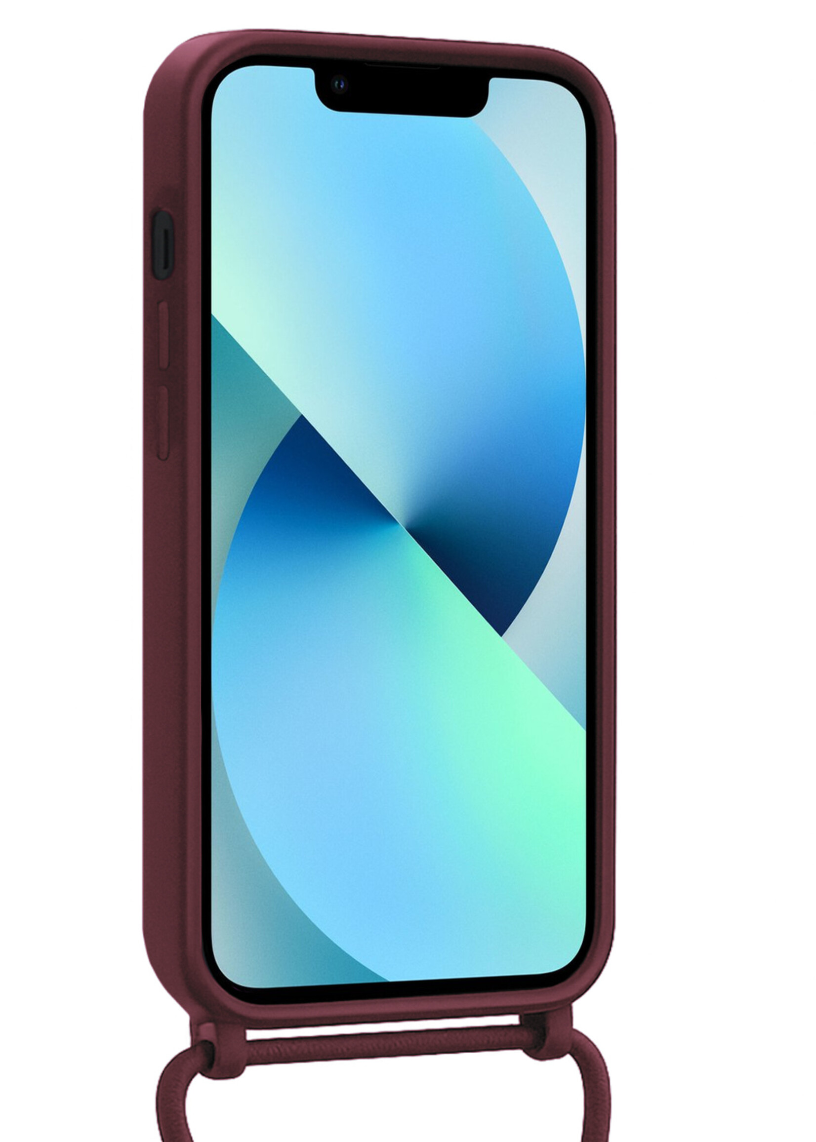 BTH BTH iPhone 13 Pro Max Hoesje Pashouder met Koord - Aubergine