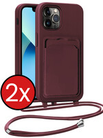 BTH BTH iPhone 13 Pro Max Hoesje Pashouder met Koord - Aubergine - 2 PACK