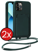 BTH BTH iPhone 13 Pro Max Hoesje Pashouder met Koord - Donkergroen - 2 PACK