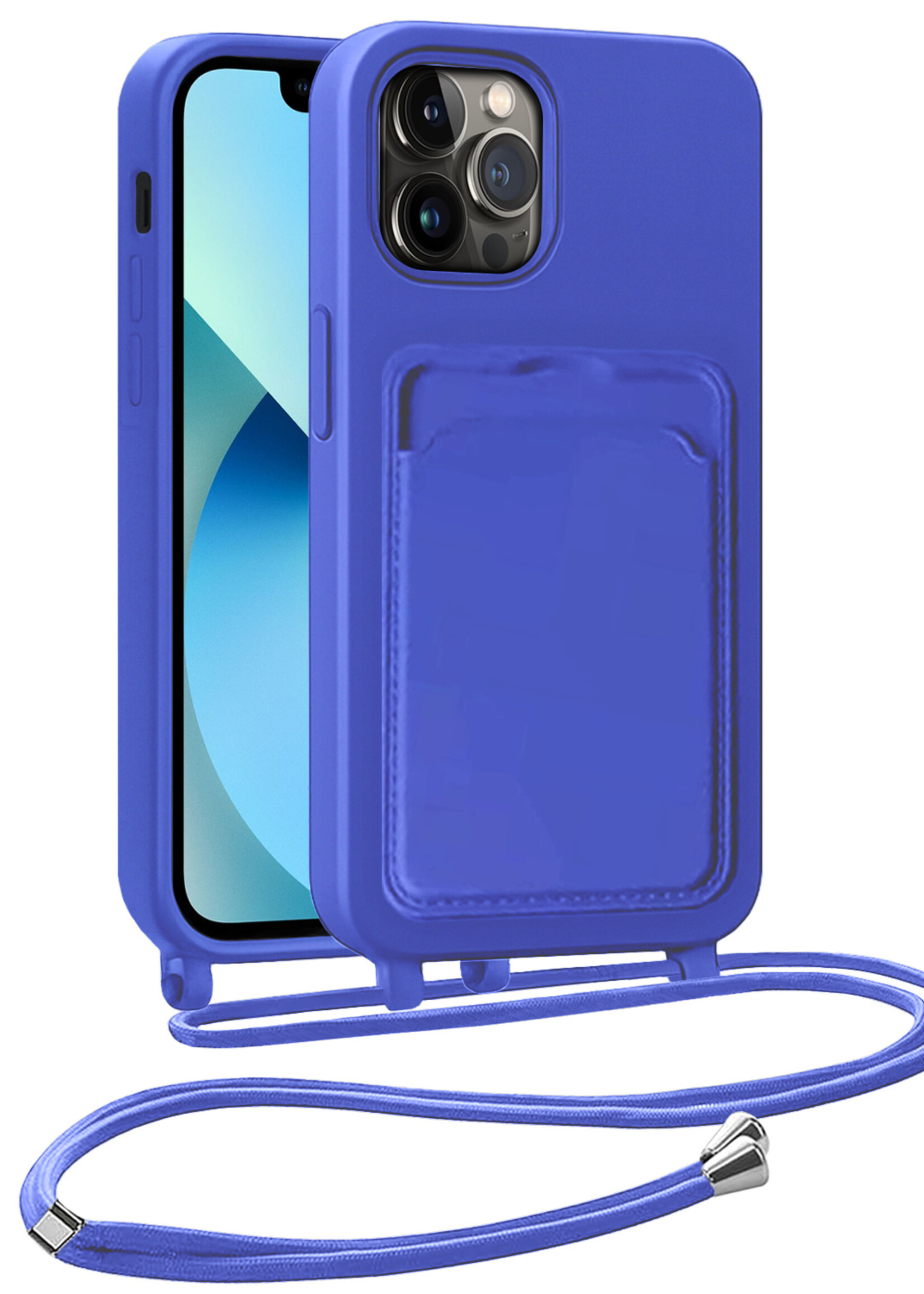 BTH BTH iPhone 13 Pro Max Hoesje Pashouder met Koord - Fel Blauw
