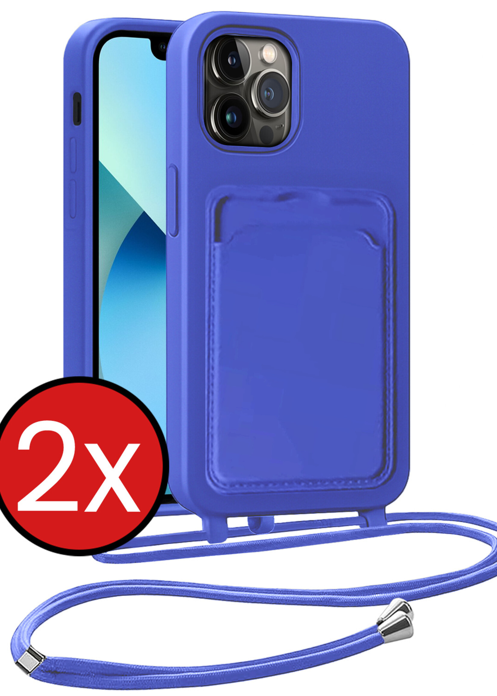 BTH BTH iPhone 13 Pro Max Hoesje Pashouder met Koord - Fel Blauw - 2 PACK