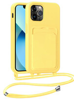 BTH BTH iPhone 13 Pro Max Hoesje Pashouder met Koord - Geel