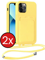 BTH BTH iPhone 13 Pro Max Hoesje Pashouder met Koord - Geel - 2 PACK