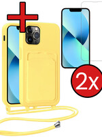 BTH BTH iPhone 13 Pro Max Hoesje Pashouder met Koord Met 2x Screenprotector - Geel