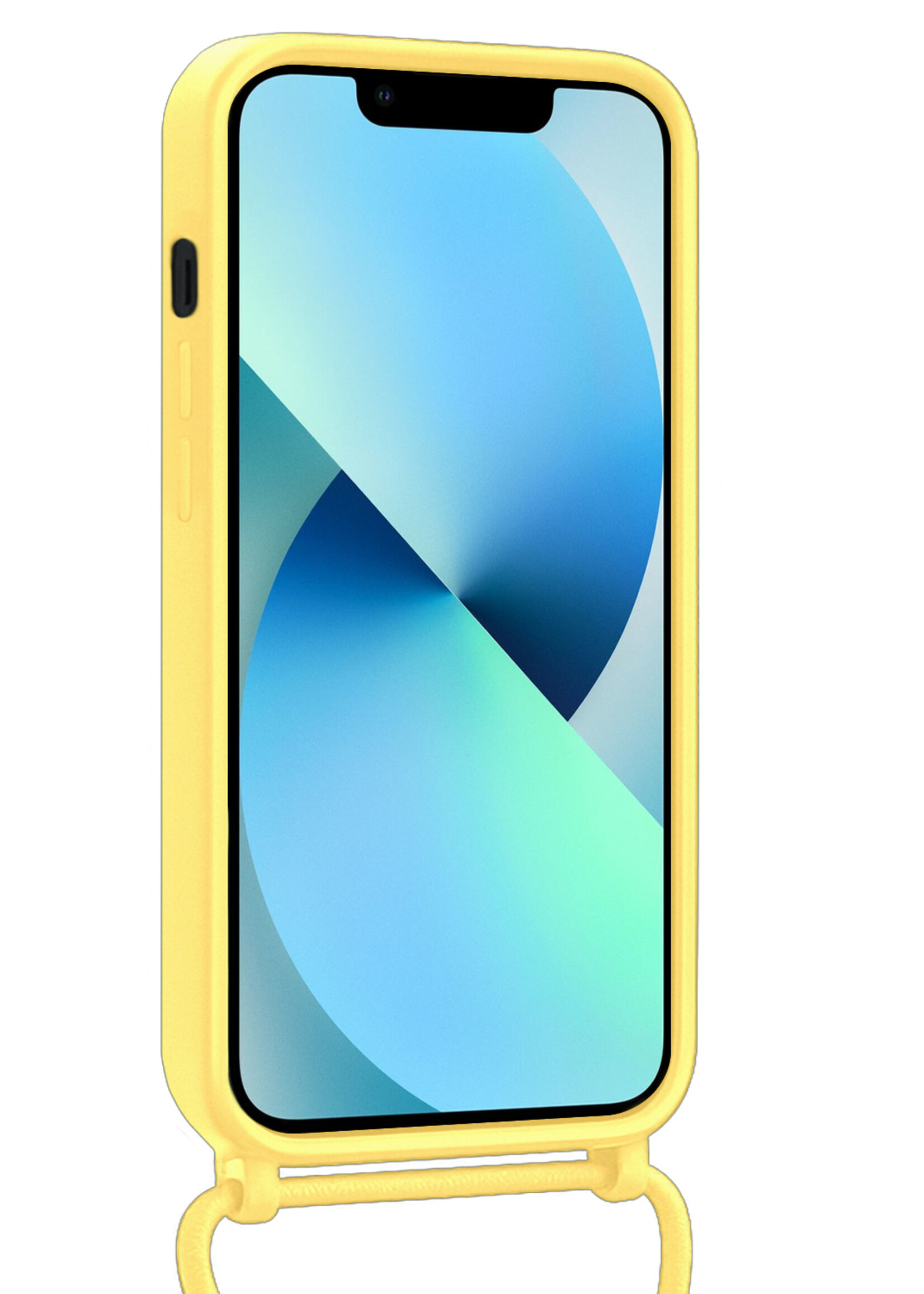 BTH BTH iPhone 13 Pro Max Hoesje Pashouder met Koord Met 2x Screenprotector - Geel