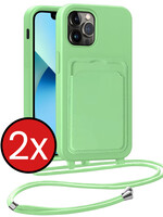 BTH BTH iPhone 13 Pro Max Hoesje Pashouder met Koord - Groen - 2 PACK