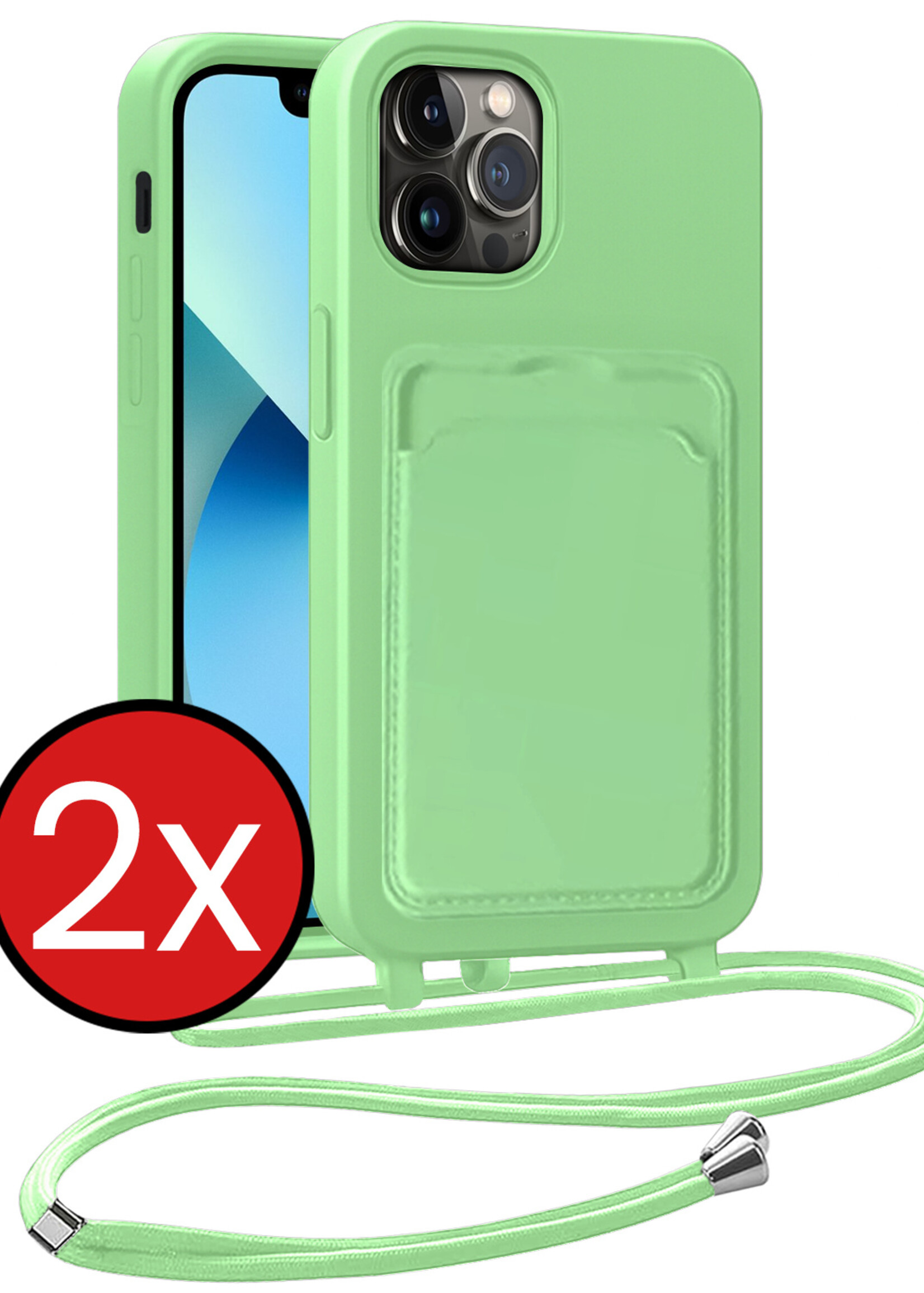 BTH BTH iPhone 13 Pro Max Hoesje Pashouder met Koord - Groen - 2 PACK