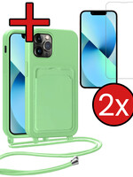 BTH BTH iPhone 13 Pro Max Hoesje Pashouder met Koord Met 2x Screenprotector - Groen