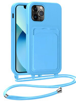 BTH BTH iPhone 13 Pro Max Hoesje Pashouder met Koord - Lichtblauw