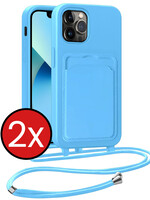 BTH BTH iPhone 13 Pro Max Hoesje Pashouder met Koord - Lichtblauw - 2 PACK
