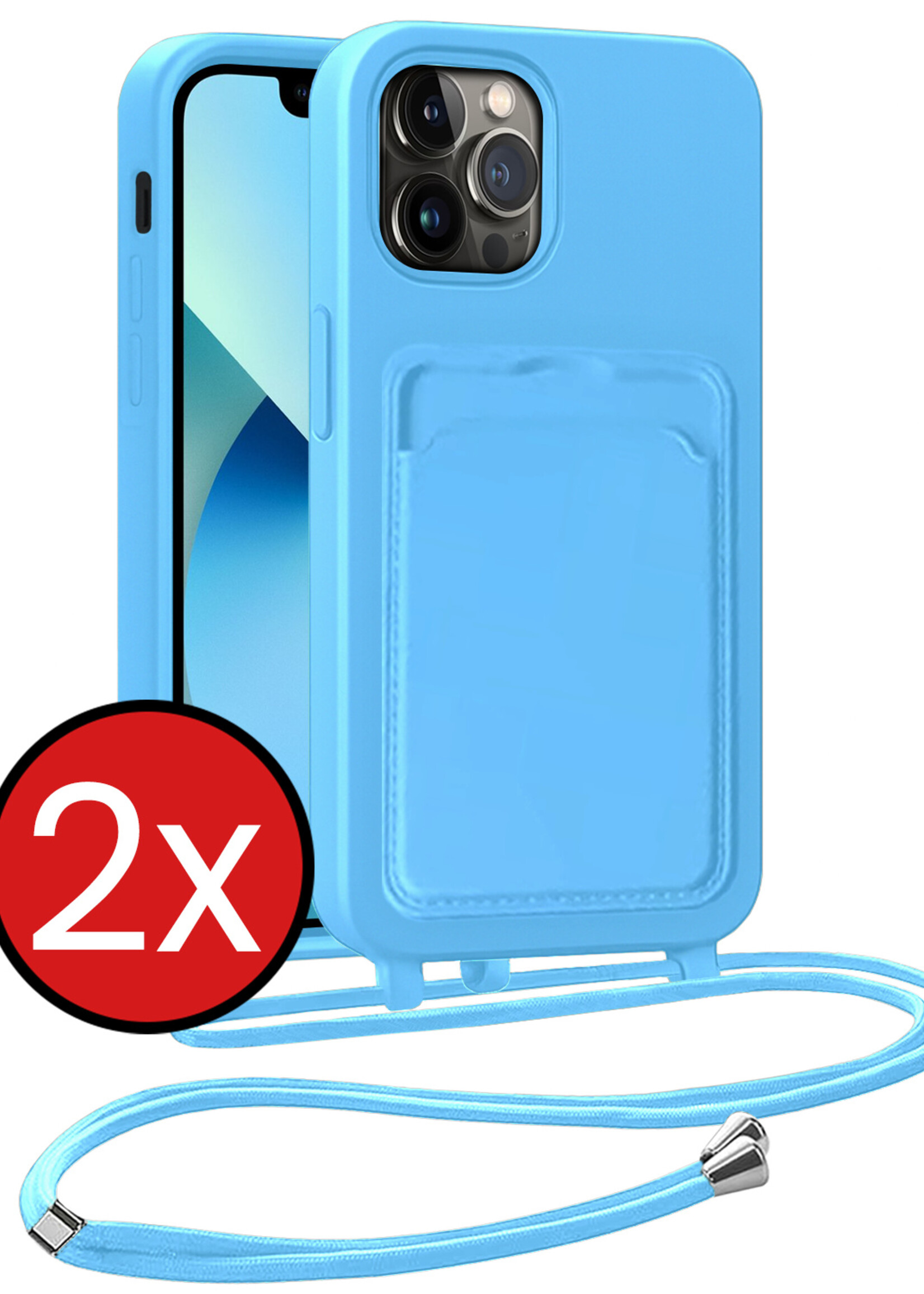 BTH BTH iPhone 13 Pro Max Hoesje Pashouder met Koord - Lichtblauw - 2 PACK