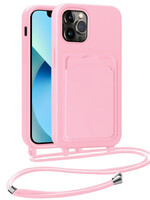 BTH BTH iPhone 13 Pro Max Hoesje Pashouder met Koord - Lichtroze
