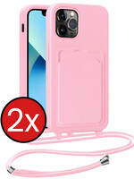 BTH BTH iPhone 13 Pro Max Hoesje Pashouder met Koord - Lichtroze - 2 PACK