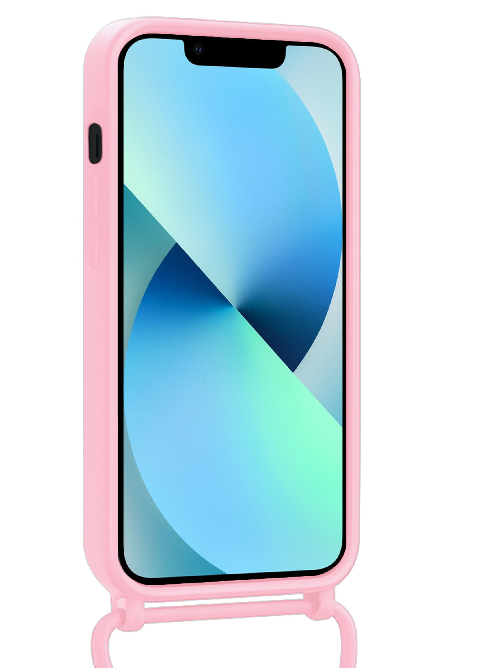 BTH BTH iPhone 13 Pro Max Hoesje Pashouder met Koord Met Screenprotector - Lichtroze