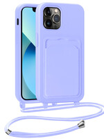 BTH BTH iPhone 13 Pro Max Hoesje Pashouder met Koord - Lila