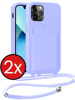 BTH BTH iPhone 13 Pro Max Hoesje Pashouder met Koord - Lila - 2 PACK