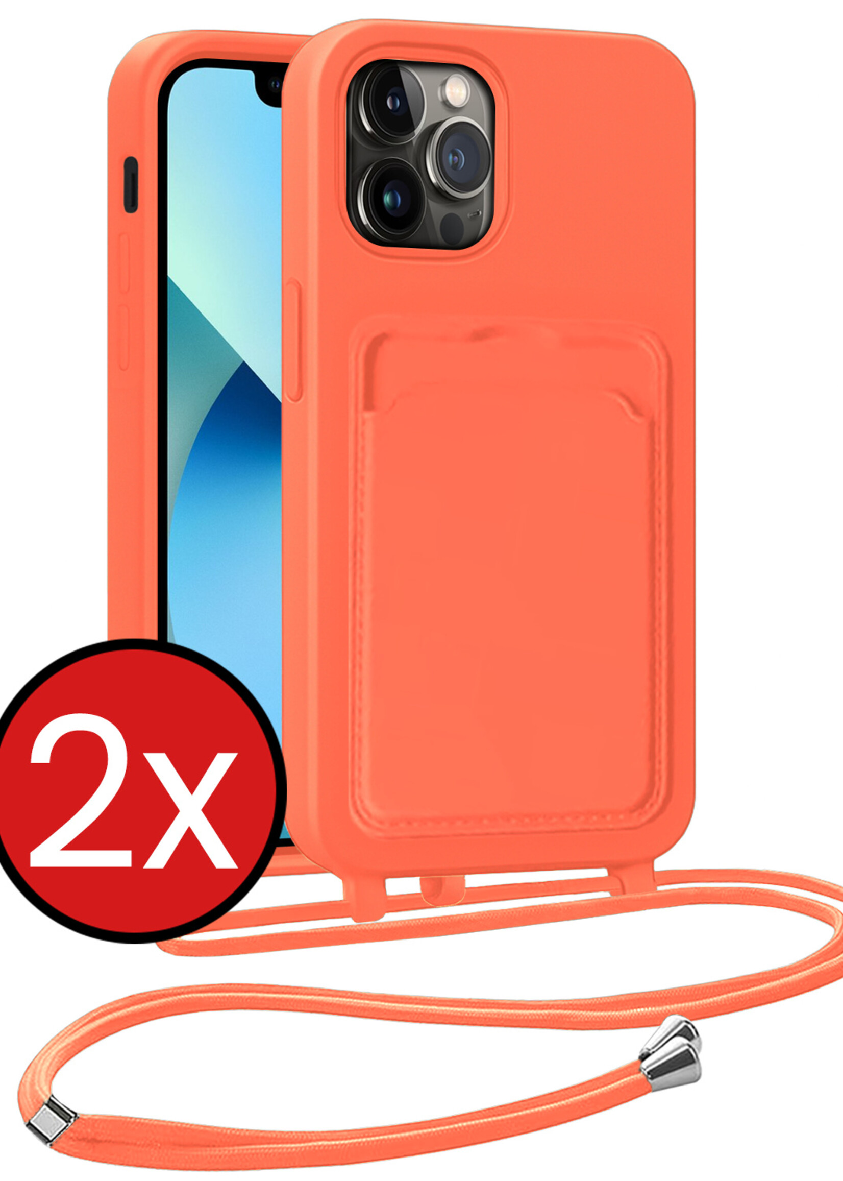 BTH BTH iPhone 13 Pro Max Hoesje Pashouder met Koord - Papaya - 2 PACK