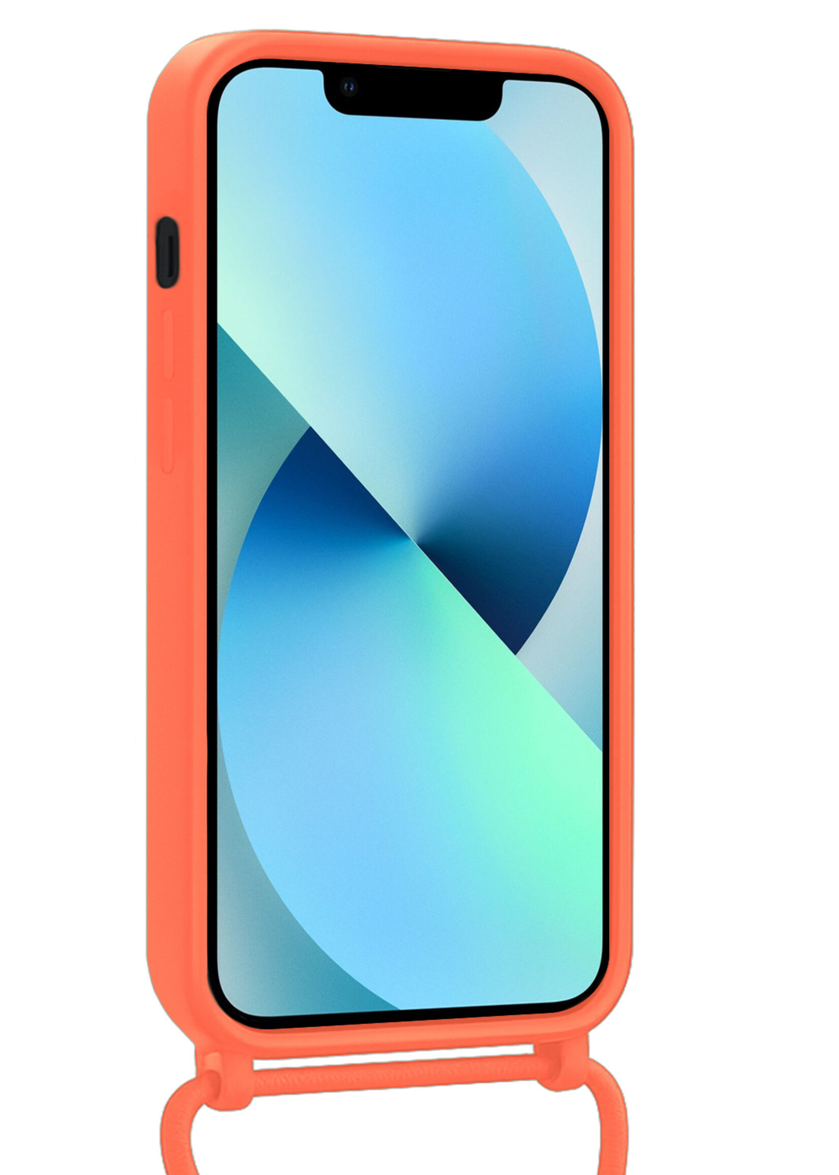BTH BTH iPhone 13 Pro Max Hoesje Pashouder met Koord Met Screenprotector - Papaya