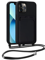 BTH BTH iPhone 13 Pro Max Hoesje Pashouder met Koord - Zwart