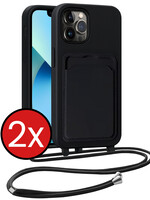 BTH BTH iPhone 13 Pro Max Hoesje Pashouder met Koord - Zwart - 2 PACK