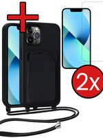 BTH BTH iPhone 13 Pro Max Hoesje Pashouder met Koord Met 2x Screenprotector - Zwart