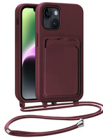 BTH BTH iPhone 14 Plus Hoesje Pashouder met Koord - Aubergine