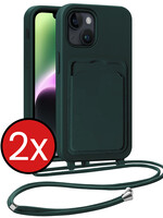 BTH BTH iPhone 14 Plus Hoesje Pashouder met Koord - Donkergroen - 2 PACK