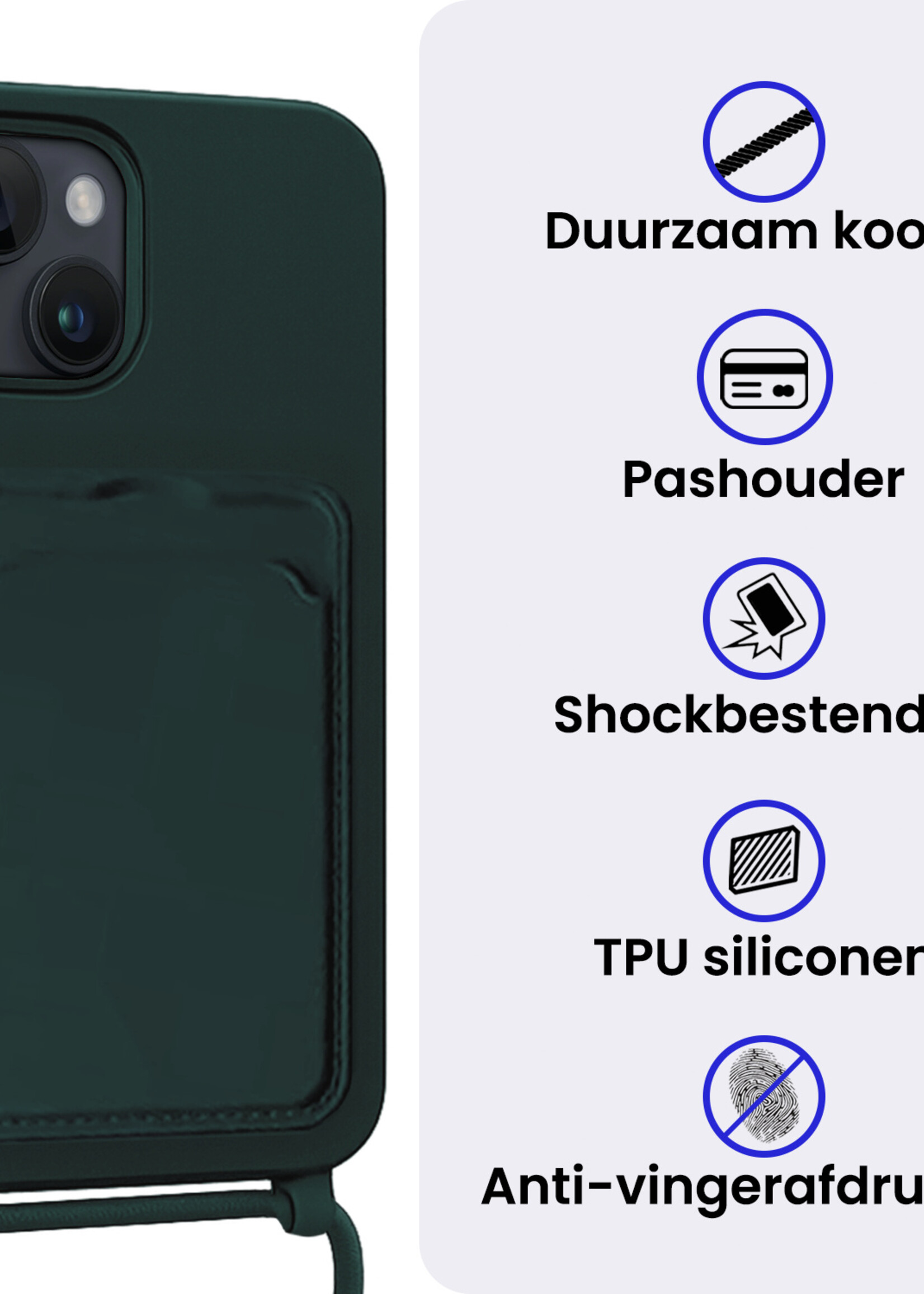 BTH BTH iPhone 14 Plus Hoesje Pashouder met Koord - Donkergroen - 2 PACK