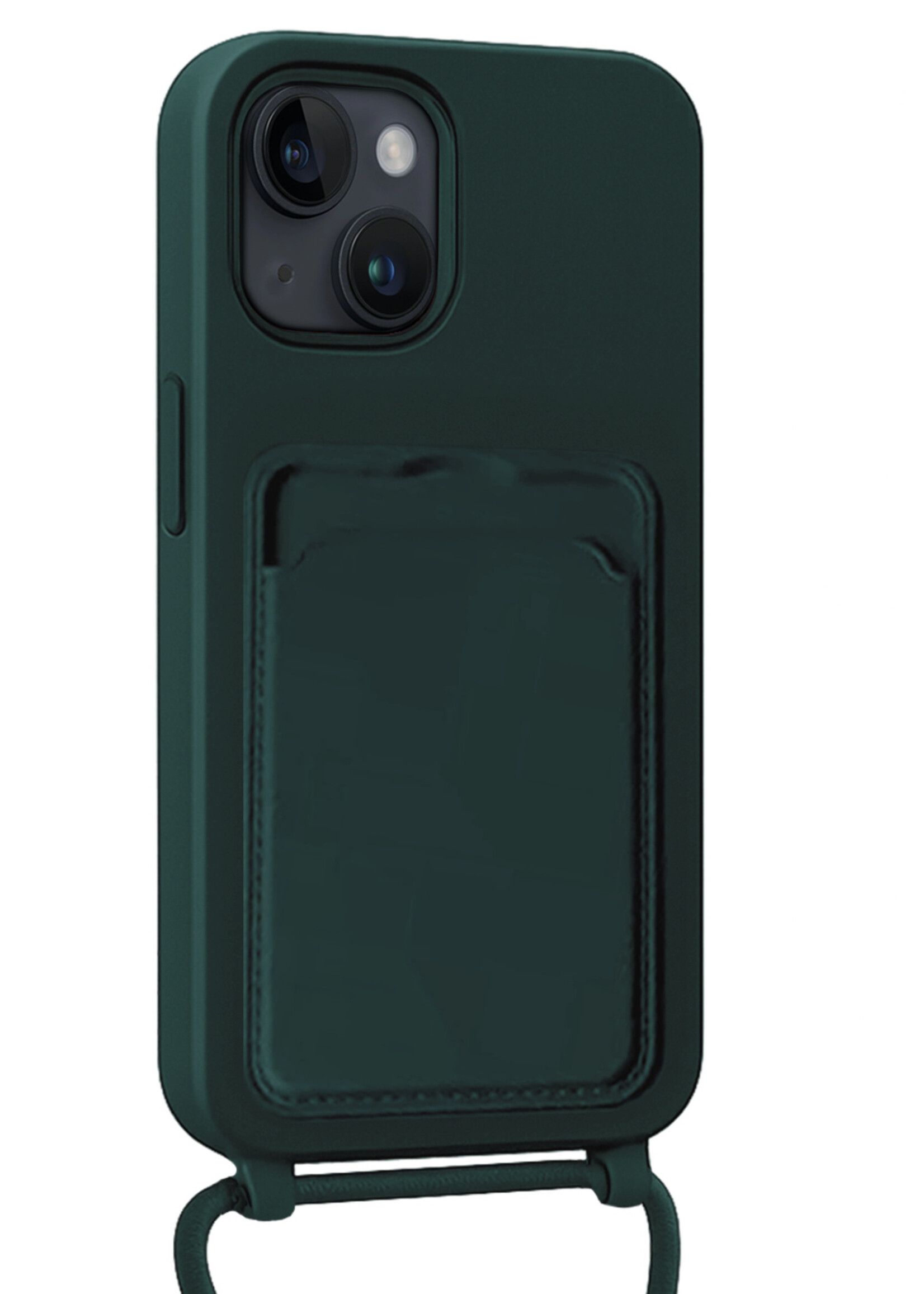 BTH BTH iPhone 14 Plus Hoesje Pashouder met Koord - Donkergroen - 2 PACK