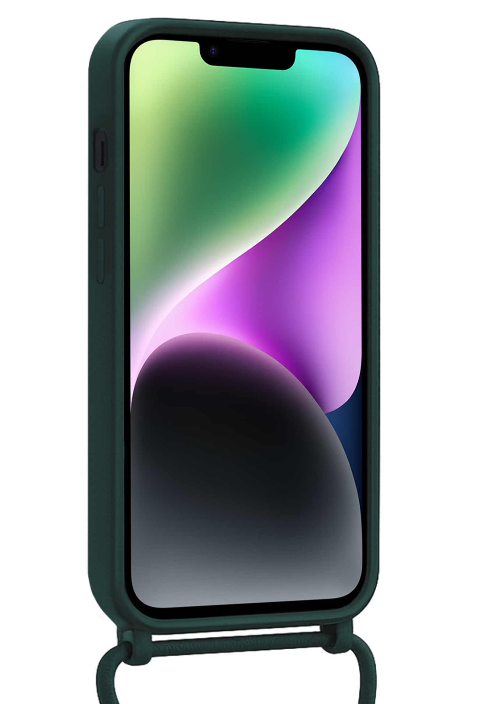 BTH BTH iPhone 14 Plus Hoesje Pashouder met Koord - Donkergroen - 2 PACK
