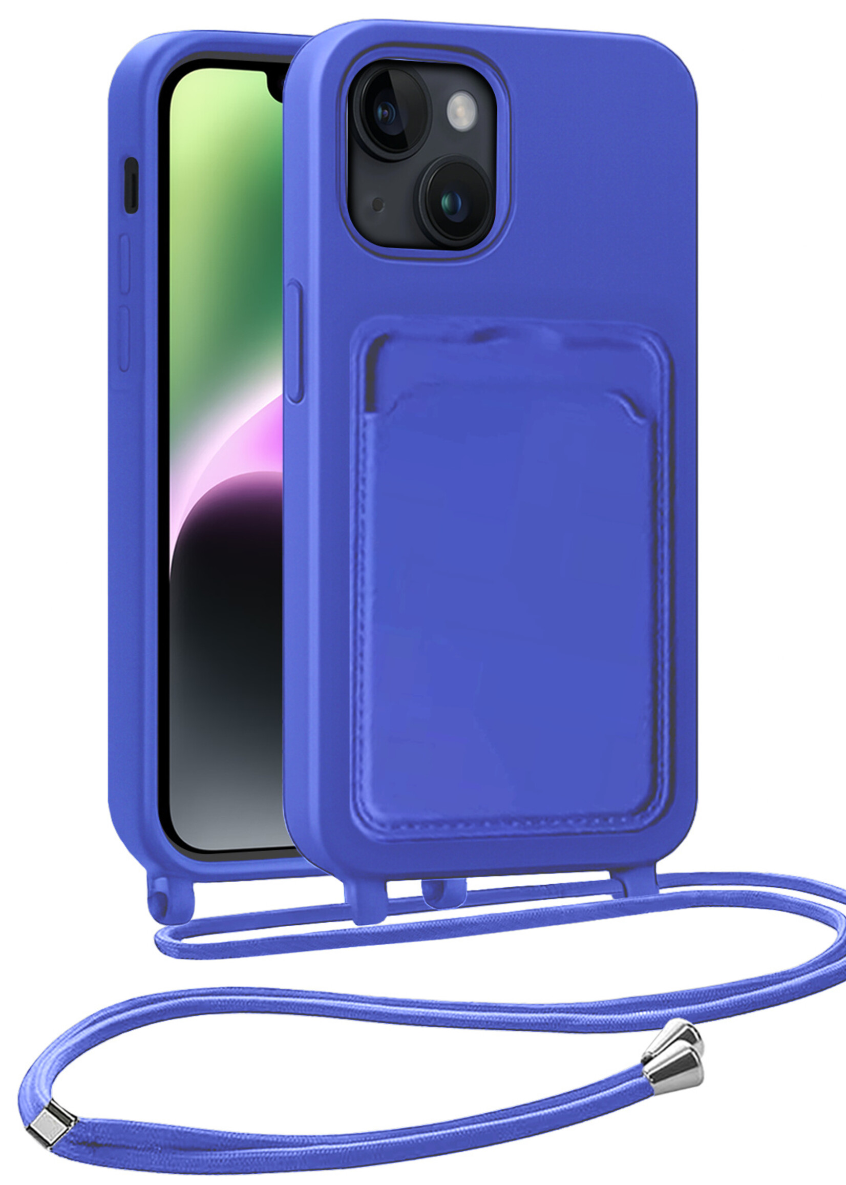 BTH BTH iPhone 14 Plus Hoesje Pashouder met Koord - Fel Blauw