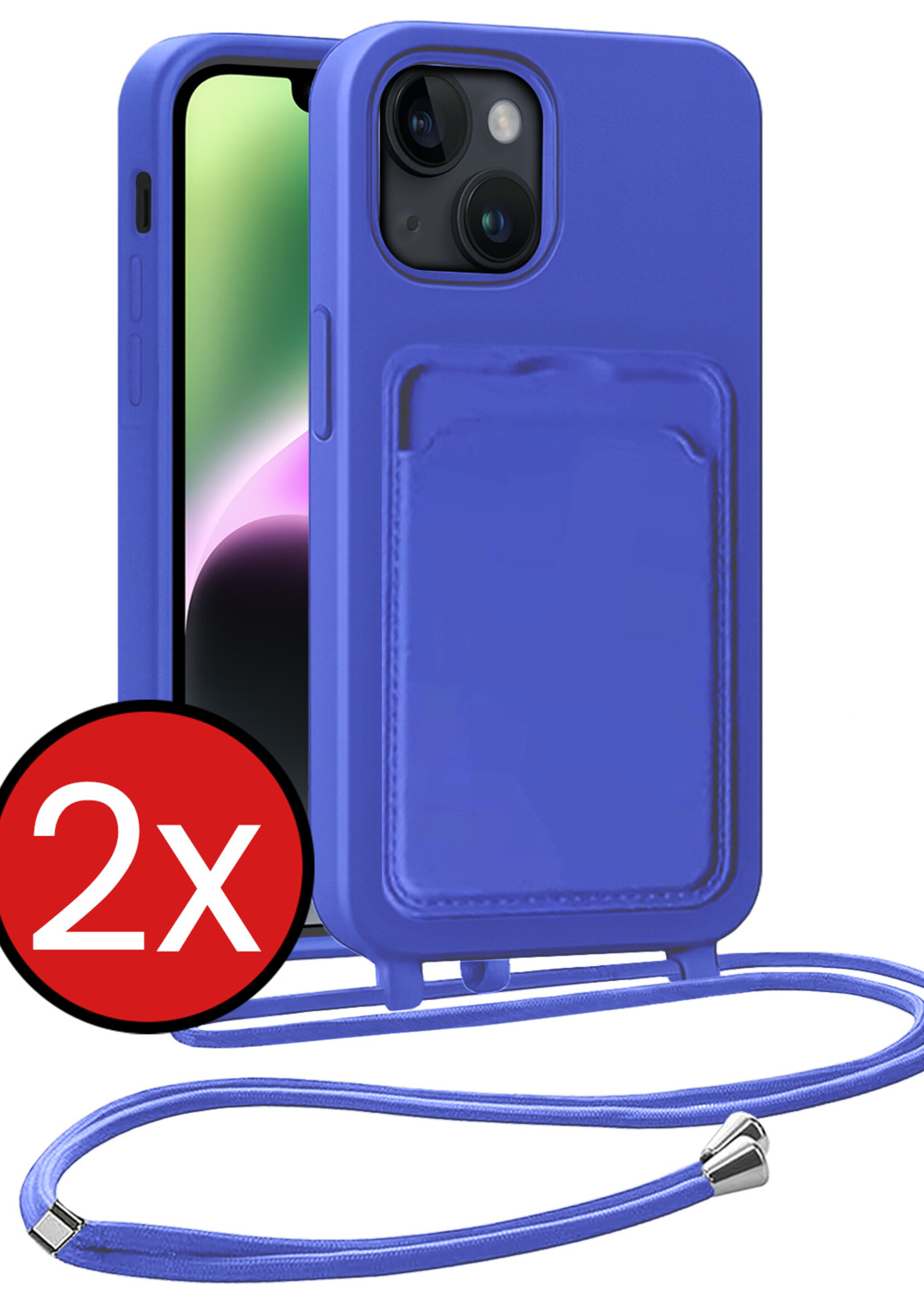 BTH BTH iPhone 14 Plus Hoesje Pashouder met Koord - Fel Blauw - 2 PACK