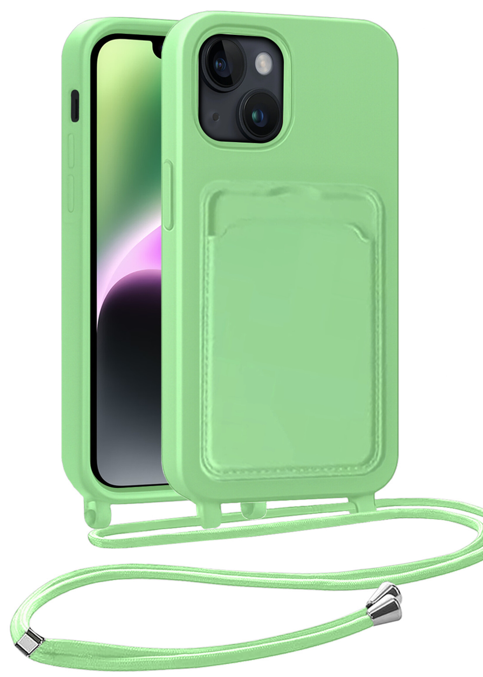 BTH BTH iPhone 14 Plus Hoesje Pashouder met Koord - Groen