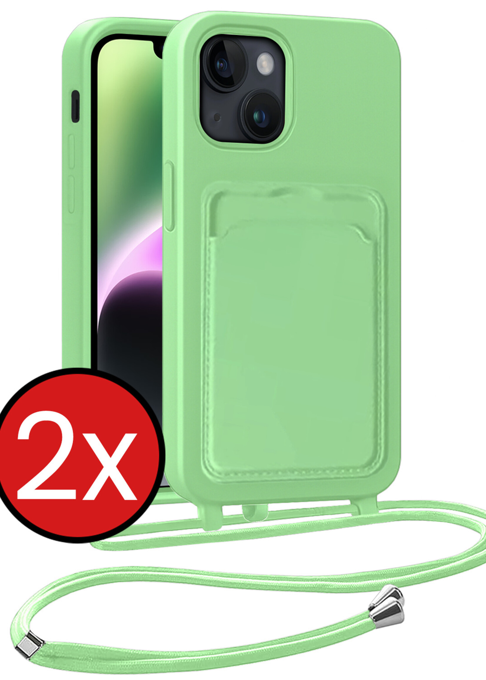 BTH BTH iPhone 14 Plus Hoesje Pashouder met Koord - Groen - 2 PACK