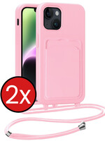 BTH BTH iPhone 14 Plus Hoesje Pashouder met Koord - Lichtroze - 2 PACK