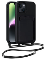 BTH BTH iPhone 14 Plus Hoesje Pashouder met Koord - Zwart