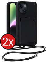 BTH BTH iPhone 14 Plus Hoesje Pashouder met Koord - Zwart - 2 PACK