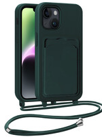 BTH BTH iPhone 14 Hoesje Pashouder met Koord - Donkergroen