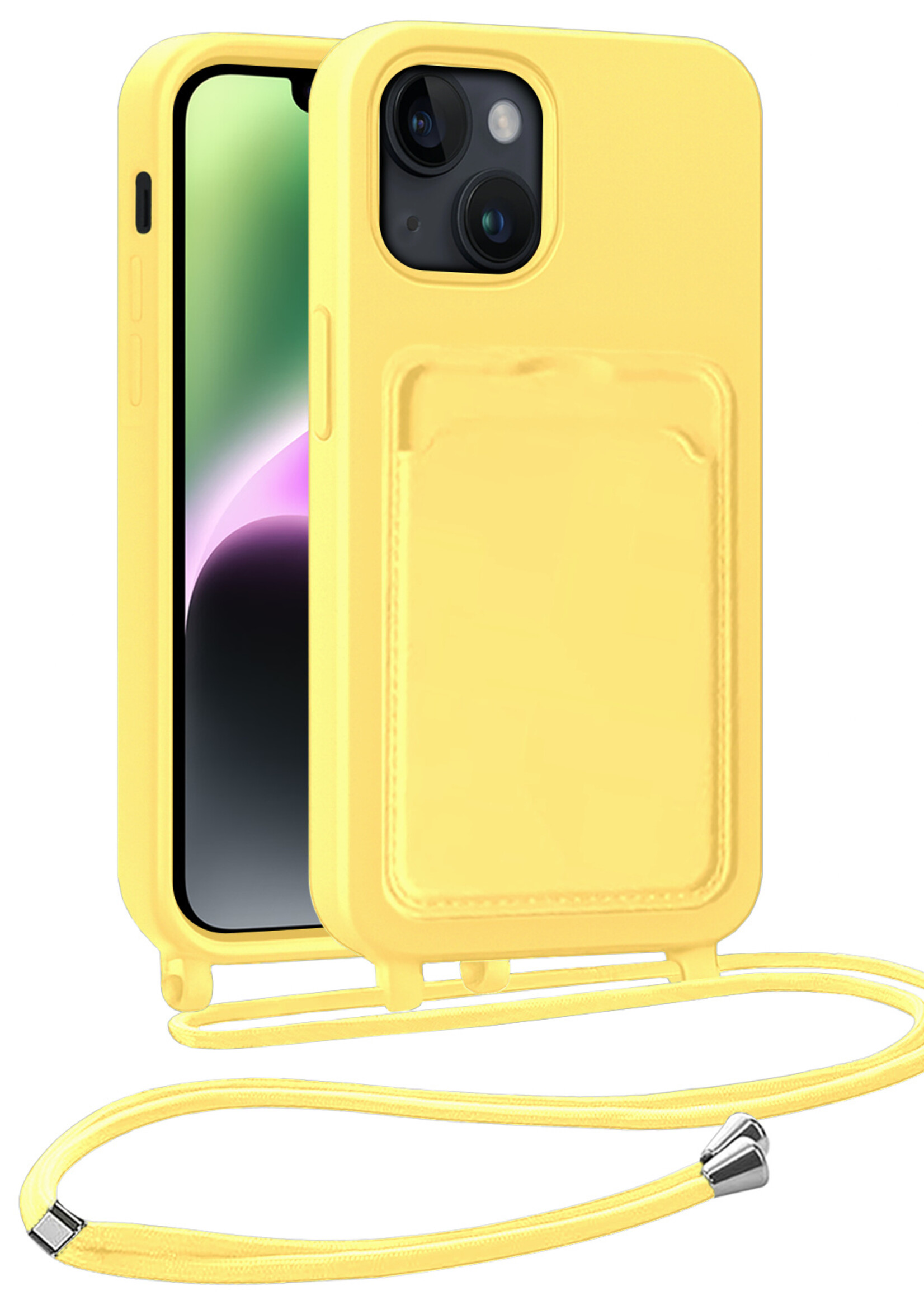 BTH BTH iPhone 14 Hoesje Pashouder met Koord - Geel