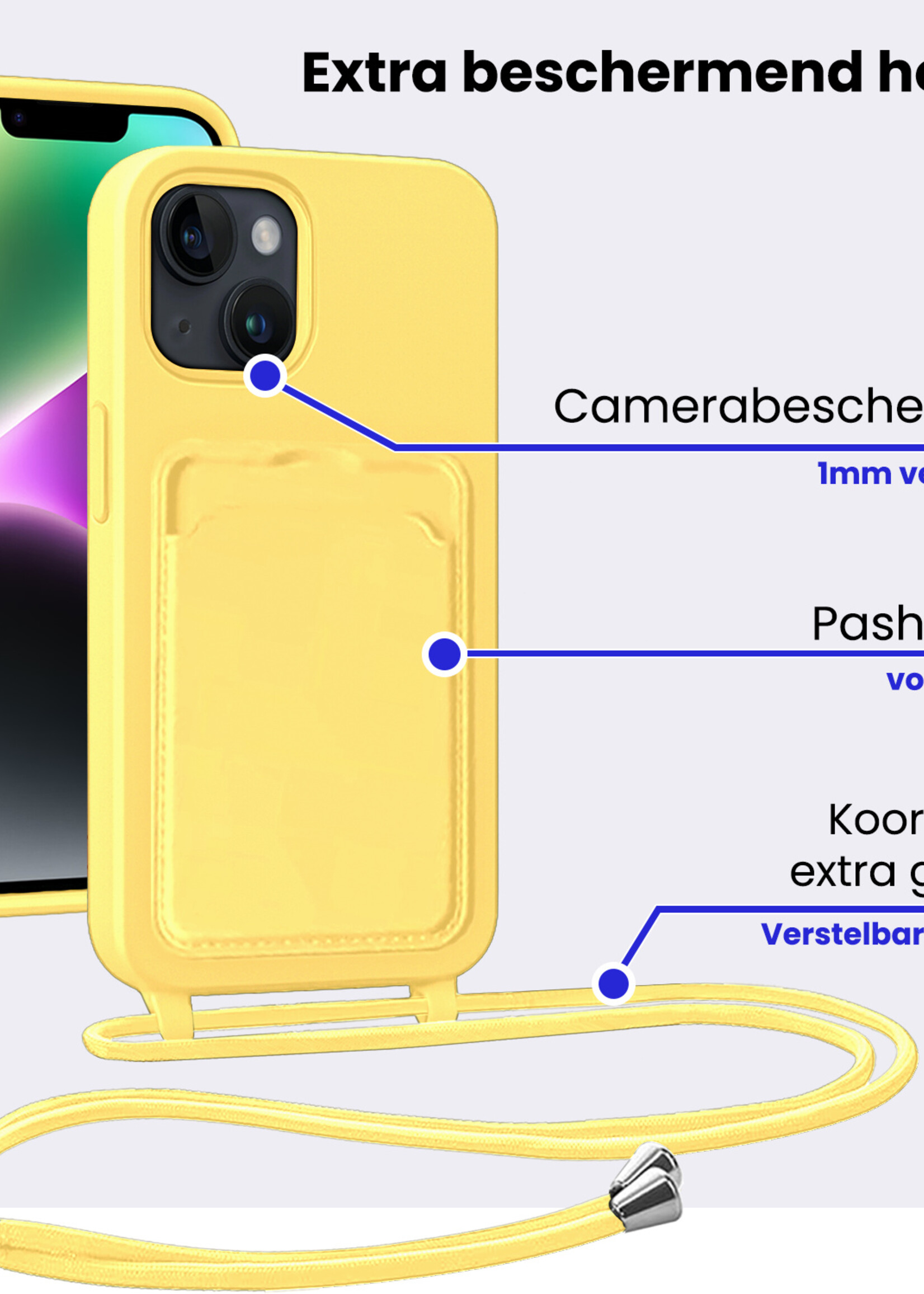 BTH BTH iPhone 14 Hoesje Pashouder met Koord - Geel