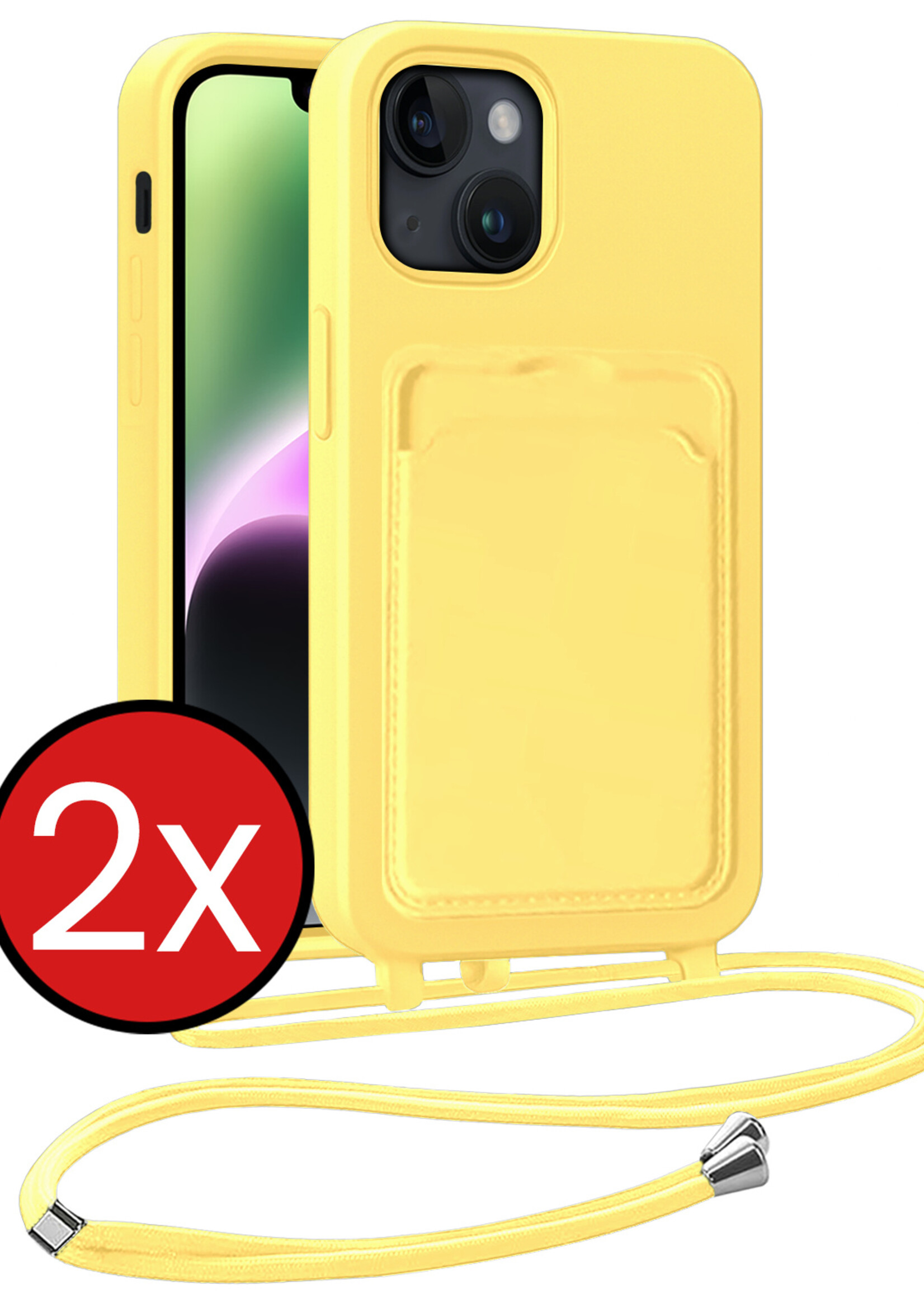 BTH BTH iPhone 14 Hoesje Pashouder met Koord - Geel - 2 PACK