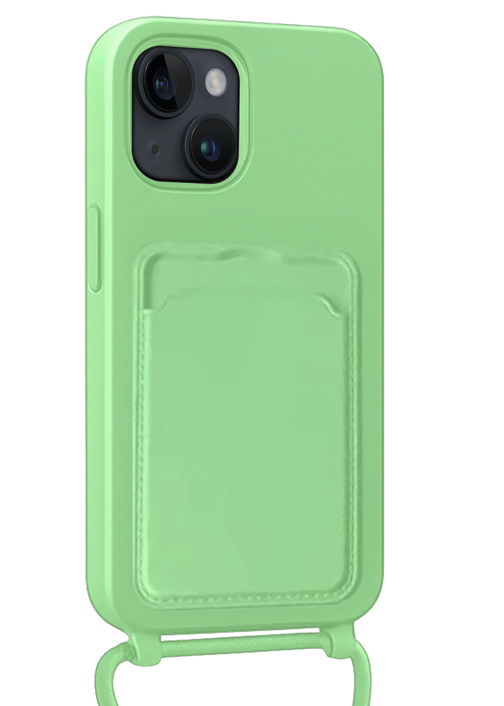BTH BTH iPhone 14 Hoesje Pashouder met Koord Met Screenprotector - Groen