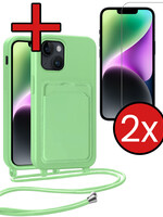 BTH BTH iPhone 14 Hoesje Pashouder met Koord Met 2x Screenprotector - Groen