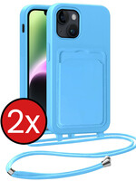 BTH BTH iPhone 14 Hoesje Pashouder met Koord - Lichtblauw - 2 PACK