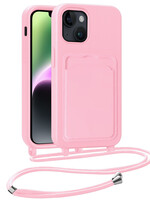 BTH BTH iPhone 14 Hoesje Pashouder met Koord - Lichtroze