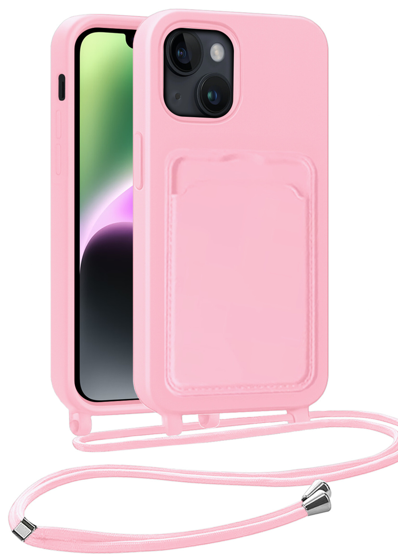 BTH BTH iPhone 14 Hoesje Pashouder met Koord - Lichtroze